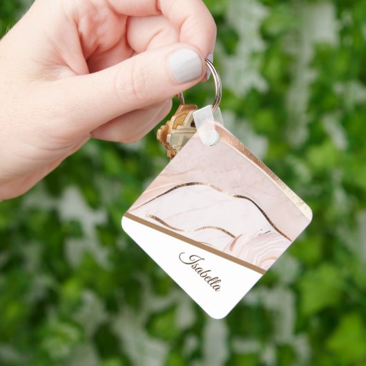 Modern Luxe marmeren Roos & goud Sleutelhanger (Hand)