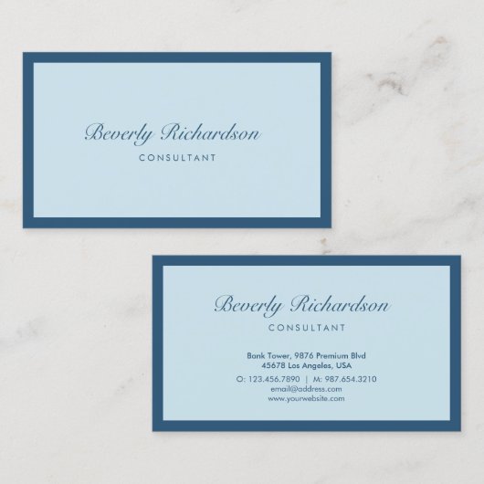 Modern luxe, minimalistisch blauw visitekaartje (Voorkant / Achterkant)