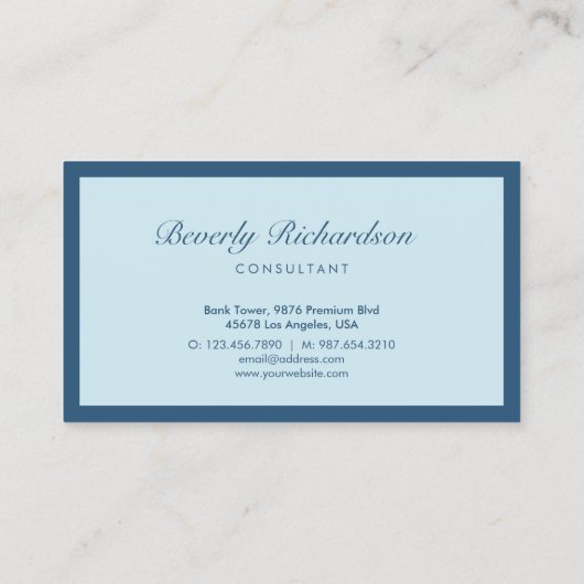 Modern luxe, minimalistisch blauw visitekaartje (Achterkant)