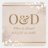 Modern Luxe Neutral & Gold Monogram Wedding Vierkante Sticker (Voorkant)