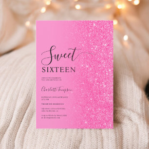 Modern Luxe Roze Glitter Neon Sweet 16 Kaart