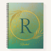 Modern Luxe Turquoise & Goud Aangepaste Naam & Ini Notitieboek (Voorkant)
