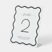 Modern Luxe Wavy Lijst Zwart & Wit Tafelnummer Reclamebord Met Voetstuk (Voorkant)