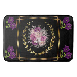 Modern luxe zwart goud Paarse bloemen trendy Badmat