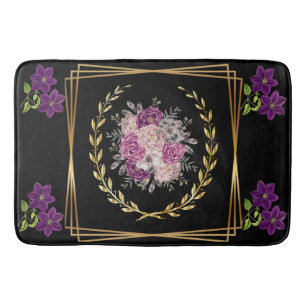 Modern luxe zwart goud Paarse bloemen trendy Badmat