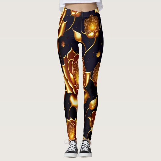 Modern Luxury Big Gold Roos Collectie Leggings (Voorkant)
