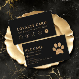 Modern Luxury Black Gold Pet Paw Loyalty Card Visitekaartje