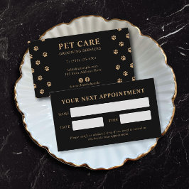 Modern Luxury Black Golden Paw Pet Care Afsprakenkaartje