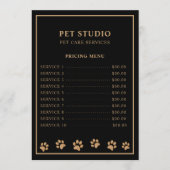 Modern Luxury Black Golden Paw Pet Care Pricing Menu (Voorkant)