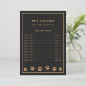 Modern Luxury Black Golden Paw Pet Care Pricing Menu (Staand voorkant)