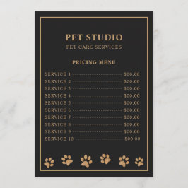 Modern Luxury Black Golden Paw Pet Care Pricing Menu