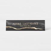 Modern Luxury Black Grey Gold Agate Marble Bureau Naambordje (Voorkant)