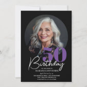 Modern Luxury Black Purple 50th Birthday Party Kaart (Voorkant)