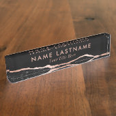 Modern Luxury Black Roos Gold Agate Marble Naambordje (Zijkant)