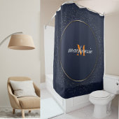 Modern Luxury Blue Circle Sinaasappel Monogram Scr Douchegordijn