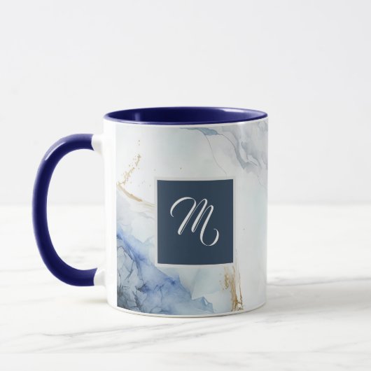 Modern Luxury Blue Marble Custom Name Coffee Mok (Links)