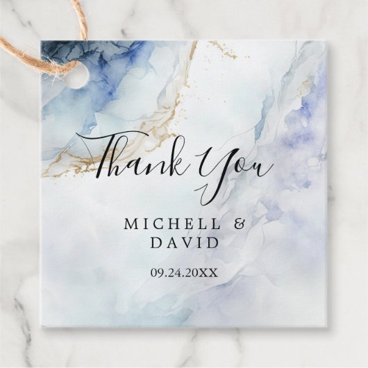 Modern Luxury Blue Marble Hartelijk dank Bedankjes Labels (Voorkant)