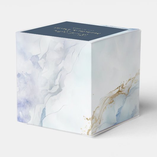 Modern Luxury Blue Marble Wedding Favor Box Bedankdoosjes (Achterkant)