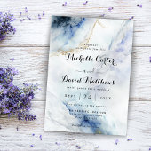 Modern Luxury Blue Marble Wedding Invitation Kaart