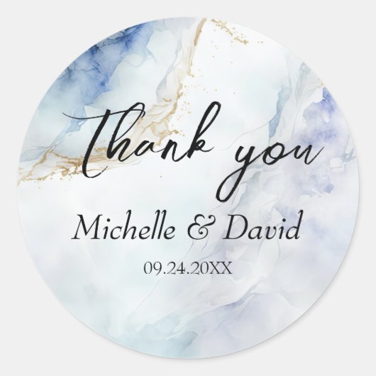 Modern Luxury Blue Marble Wedding Ronde Sticker (Voorkant)