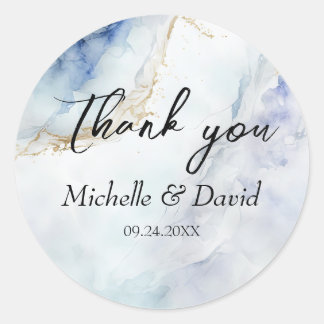 Modern Luxury Blue Marble Wedding Ronde Sticker