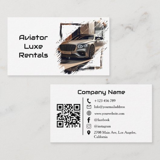 Modern Luxury Car Rental White QR Code Photo  Visitekaartje (Voorkant / Achterkant)