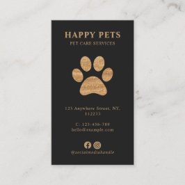 Modern Luxury Charcoal Gold Paw Pet Care Services Visitekaartje