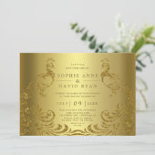 Modern Luxury Gold Abstract Peacock Wedding Kaart (Staand voorkant)