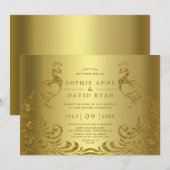 Modern Luxury Gold Abstract Peacock Wedding Kaart (Voorkant / Achterkant)