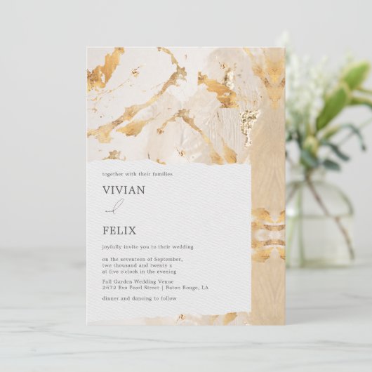 Modern Luxury Gold Abstract Wedding Kaart (Staand voorkant)