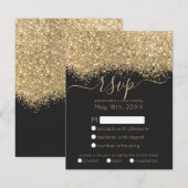 Modern Luxury Gold Black Glitter Confetti Wedding RSVP Kaartje (Voorkant / Achterkant)