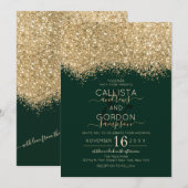 Modern Luxury Gold Green Glitter Confetti Wedding Kaart (Voorkant / Achterkant)