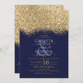 Modern Luxury Gold Navy Glitter Confetti Wedding Kaart (Voorkant / Achterkant)