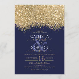 Modern Luxury Gold Navy Glitter Confetti Wedding Kaart