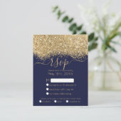 Modern Luxury Gold Navy Glitter Confetti Wedding RSVP Kaartje (Staand voorkant)