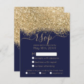 Modern Luxury Gold Navy Glitter Confetti Wedding RSVP Kaartje (Voorkant / Achterkant)