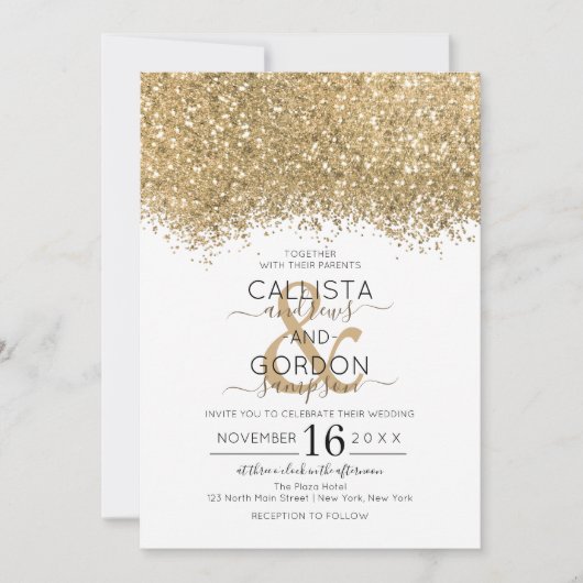 Modern Luxury Gold White Glitter Confetti Wedding Kaart (Voorkant)