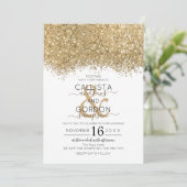 Modern Luxury Gold White Glitter Confetti Wedding Kaart (Staand voorkant)