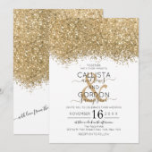 Modern Luxury Gold White Glitter Confetti Wedding Kaart (Voorkant / Achterkant)