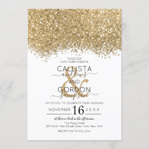 Modern Luxury Gold White Glitter Confetti Wedding Kaart