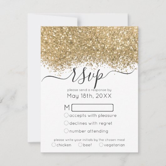 Modern Luxury Gold White Glitter Confetti Wedding RSVP Kaartje (Voorkant)