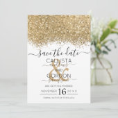 Modern Luxury Gold White Glitter Confetti Wedding Save The Date (Staand voorkant)