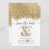Modern Luxury Gold White Glitter Confetti Wedding Save The Date (Voorkant / Achterkant)