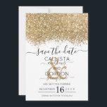 Modern Luxury Gold White Glitter Confetti Wedding Save The Date<br><div class="desc">De elegante, glamoureuze en moderne bruiloft met de datumkaart is perfect voor het hedendaagse en stijlvolle echtpaar. Het is voorzien van een faux gedrukt gouden, dunne glitter confetti bespikkeld kleurenblok bovenop een eenvoudige witte achtergrond. De achterzijde toont het zelfde glitter maar een dikker paneel. Deze griezelige, luxe en unieke vormgeving...</div>