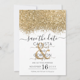 Modern Luxury Gold White Glitter Confetti Wedding Save The Date