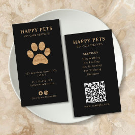 Modern Luxury Golden Black Paw Pet Care Services Visitekaartje