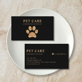 Modern Luxury Golden Black Paw Pet Grooming Visitekaartje