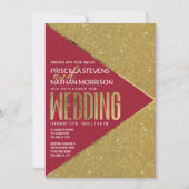 Modern Luxury Red Glitter Geometric Wedding Kaart (Voorkant)