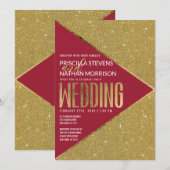 Modern Luxury Red Glitter Geometric Wedding Kaart (Voorkant / Achterkant)