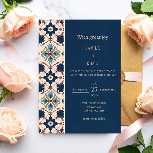 Modern Luxury Talavera Tile Wedding Kaart